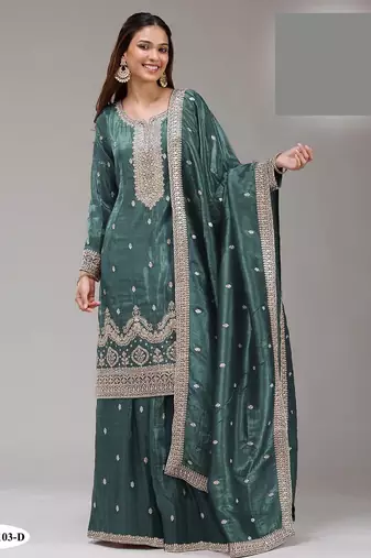Teal crush silk semi stitched wedding suits