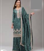 Teal crush silk semi stitched wedding suits