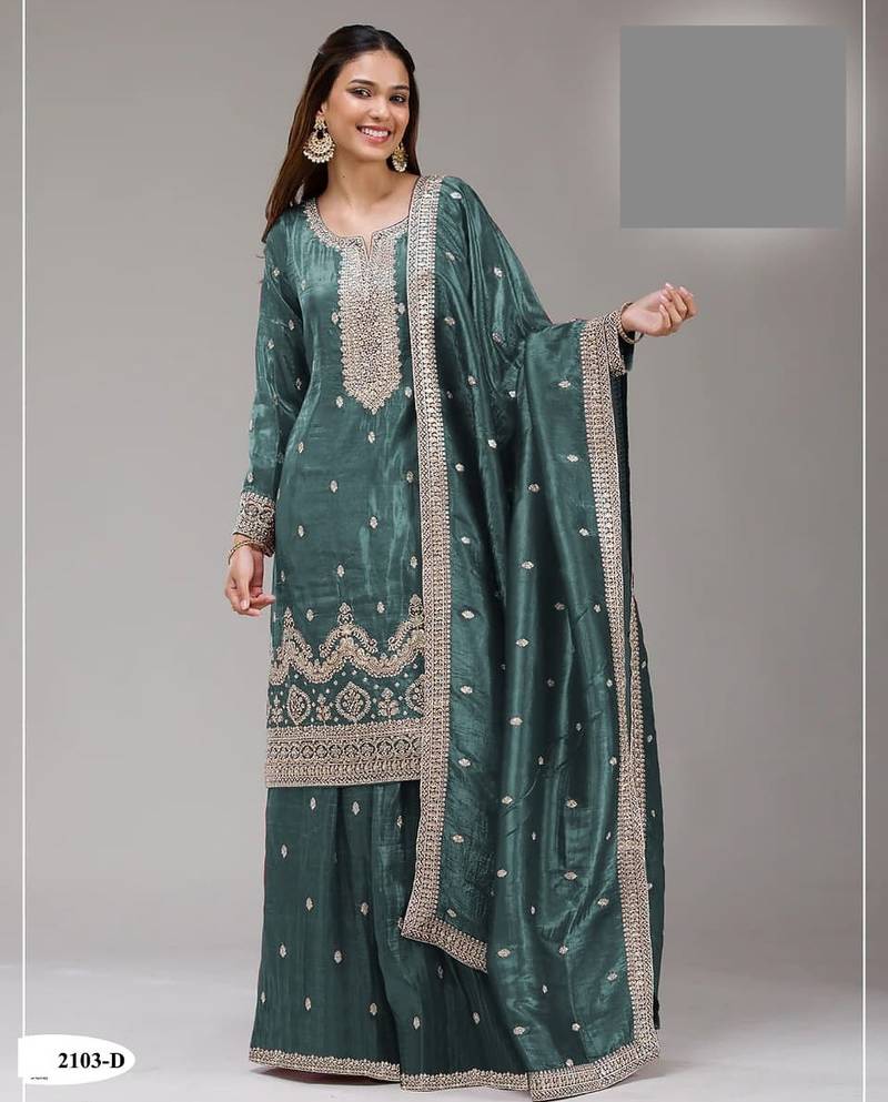 Teal crush silk semi stitched wedding suits