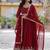 Maroon zari & sequins embroidered work georgette stitched kurta & dupatta set