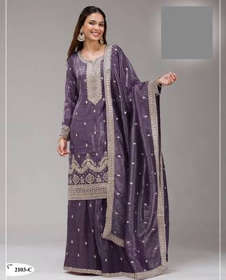 Purple crush silk Embroidered Salwar suit-Full Stitched Free size 1