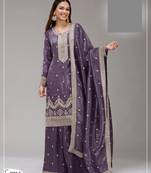 Purple crush silk semi stitched wedding suits