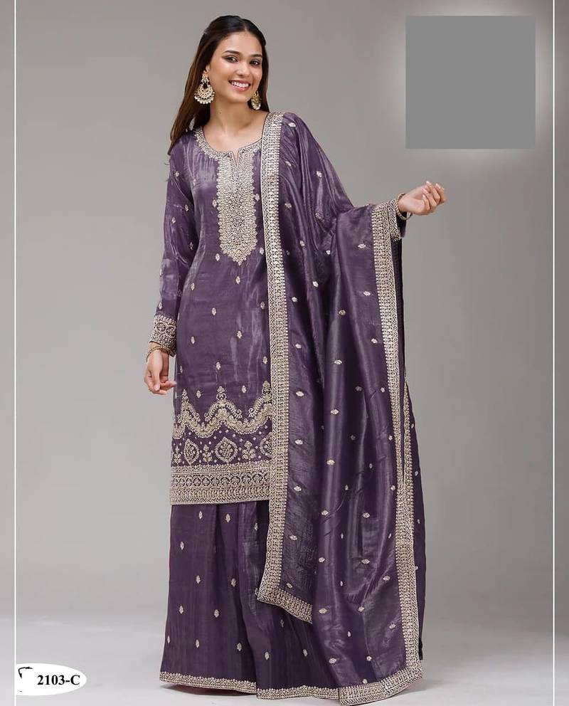 Purple crush silk semi stitched wedding suits