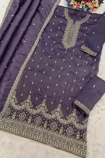 Purple crush silk Embroidered Salwar suit-Full Stitched Free size