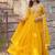 Yellow zari & sequins embroidered work georgette stitched kurta & dupatta set
