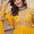Yellow zari & sequins embroidered work georgette stitched kurta & dupatta set