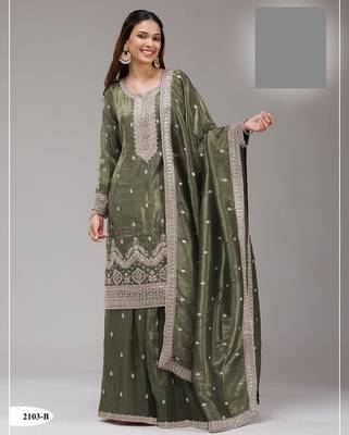 Leaf green crush silk Embroidered Salwar suit 1