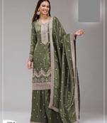 Leaf green crush silk semi stitched wedding suits