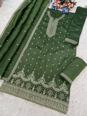Leaf green crush silk Embroidered Salwar suit 2