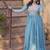 Blue zari & sequins embroidered work georgette stitched kurta & dupatta set