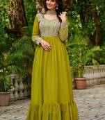 Dark green zari & sequins embroidered georgette kurta & dupatta set