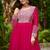 Pink zari & sequins embroidered work georgette stitched kurta & dupatta set