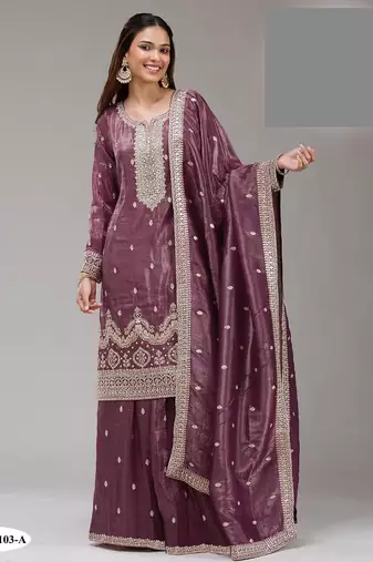 Magenta crush silk semi stitched wedding suits