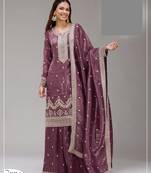 Magenta crush silk semi stitched wedding suits
