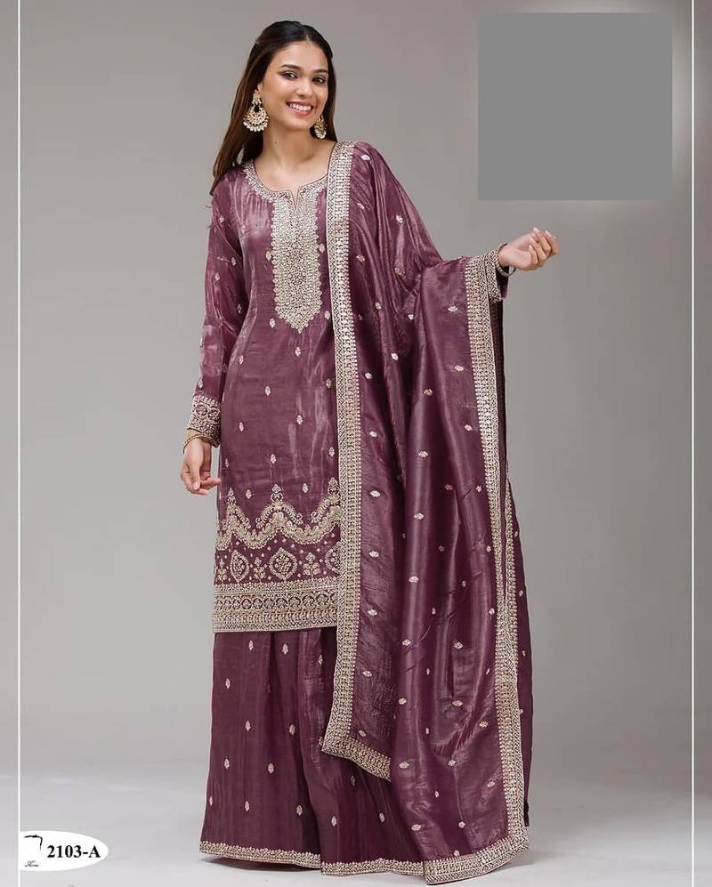 Magenta crush silk semi stitched wedding suits