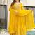 Yellow zari & sequins embroidered work georgette stitched kurta & dupatta set