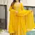 Yellow zari & sequins embroidered georgette kurta & dupatta set