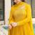 Yellow zari & sequins embroidered work georgette stitched kurta & dupatta set