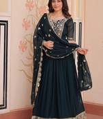 Teal zari & sequins embroidered georgette kurta & dupatta set