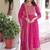 Pink zari & sequins embroidered work georgette stitched kurta & dupatta set