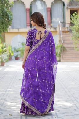 Purple viscose georgette jacquard kurta,sharara & dupatta set 3