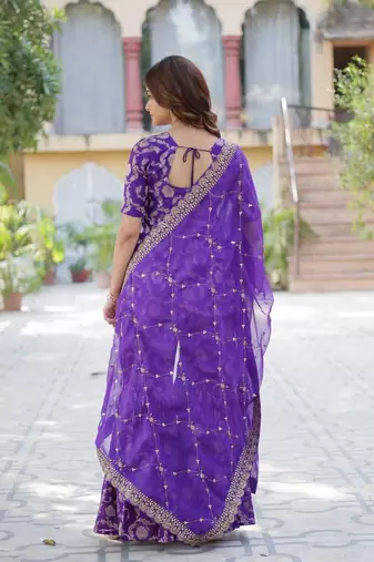 Purple viscose georgette jacquard kurta,sharara & dupatta set