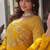 Yellow zari & sequins embroidered work georgette stitched kurta & dupatta set