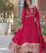 Pink zari & sequins embroidered work georgette stitched kurta & dupatta set