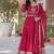 Pink zari & sequins embroidered work georgette stitched kurta & dupatta set