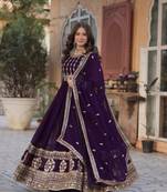 Wine zari & sequins embroidered georgette kurta & dupatta set