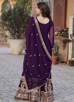 Wine zari & sequins embroidered georgette kurta & dupatta set 3
