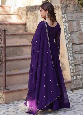 Purple zari & sequins embroidered georgette kurta & dupatta set 3