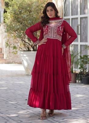 Pink zari & sequins embroidered georgette kurta & dupatta set 2