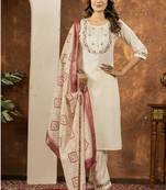 Off white marina silk thread embroidered salwar suit