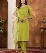 Parrot green marina silk thread embroidered salwar suit