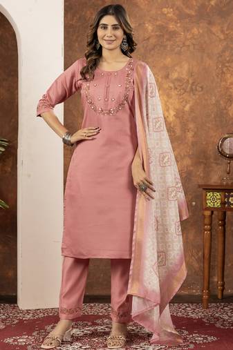 Peach marina silk thread embroidered salwar suit