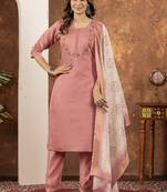 Peach marina silk thread embroidered salwar suit