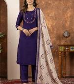Purple marina silk thread embroidered salwar suit