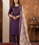 Wine marina silk thread embroidered salwar suit