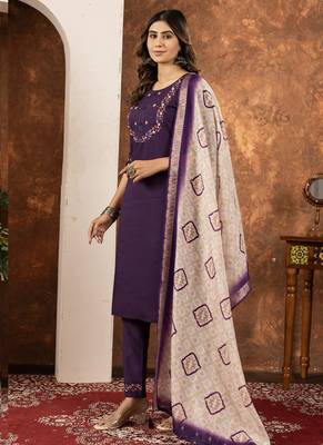 Wine marina silk thread embroidered salwar suit 2