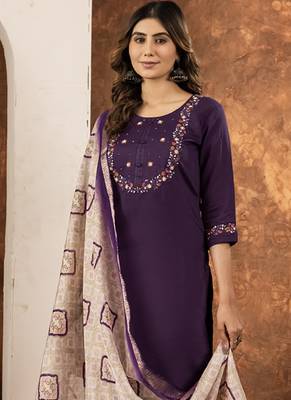 Wine marina silk thread embroidered salwar suit 3