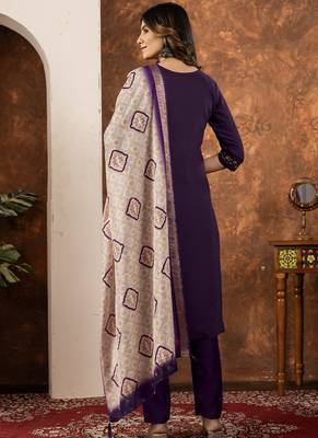 Wine marina silk thread embroidered salwar suit 4