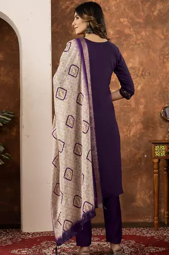 Wine marina silk thread embroidered salwar suit
