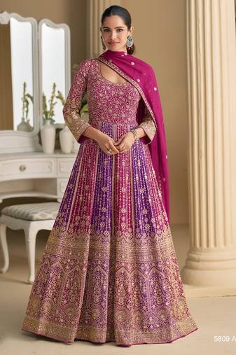 Pink georgette all over work anarkali full stitched wedding gowns