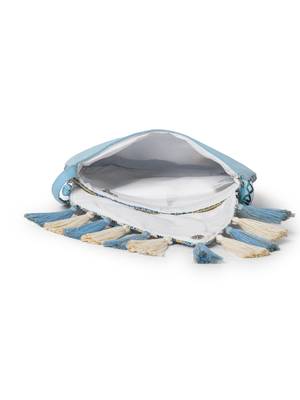 geomat pastel blue & ivory cotton striped jacquard sling bag 7