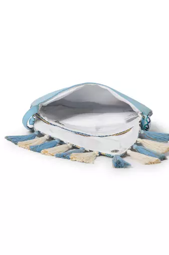 geomat pastel blue & ivory cotton striped jacquard sling bag