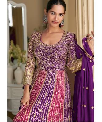 purple georgette work anarkali-Full Stitched Free size 2