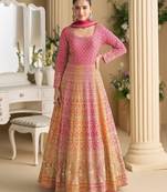 Pink georgette all over work anarkali full stitched wedding gowns