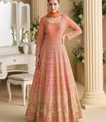 Orange georgette all over work anarkali full stitched wedding gowns