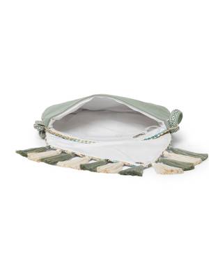 geomat dusty olive green & ivory cotton striped jacquard sling bag 7